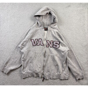 VTG Vans Hoodie M Gray Full-Zip Sweatshirt Skate Streetwear OG Logo Distressed